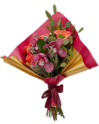 roses and orchids in a bouquet